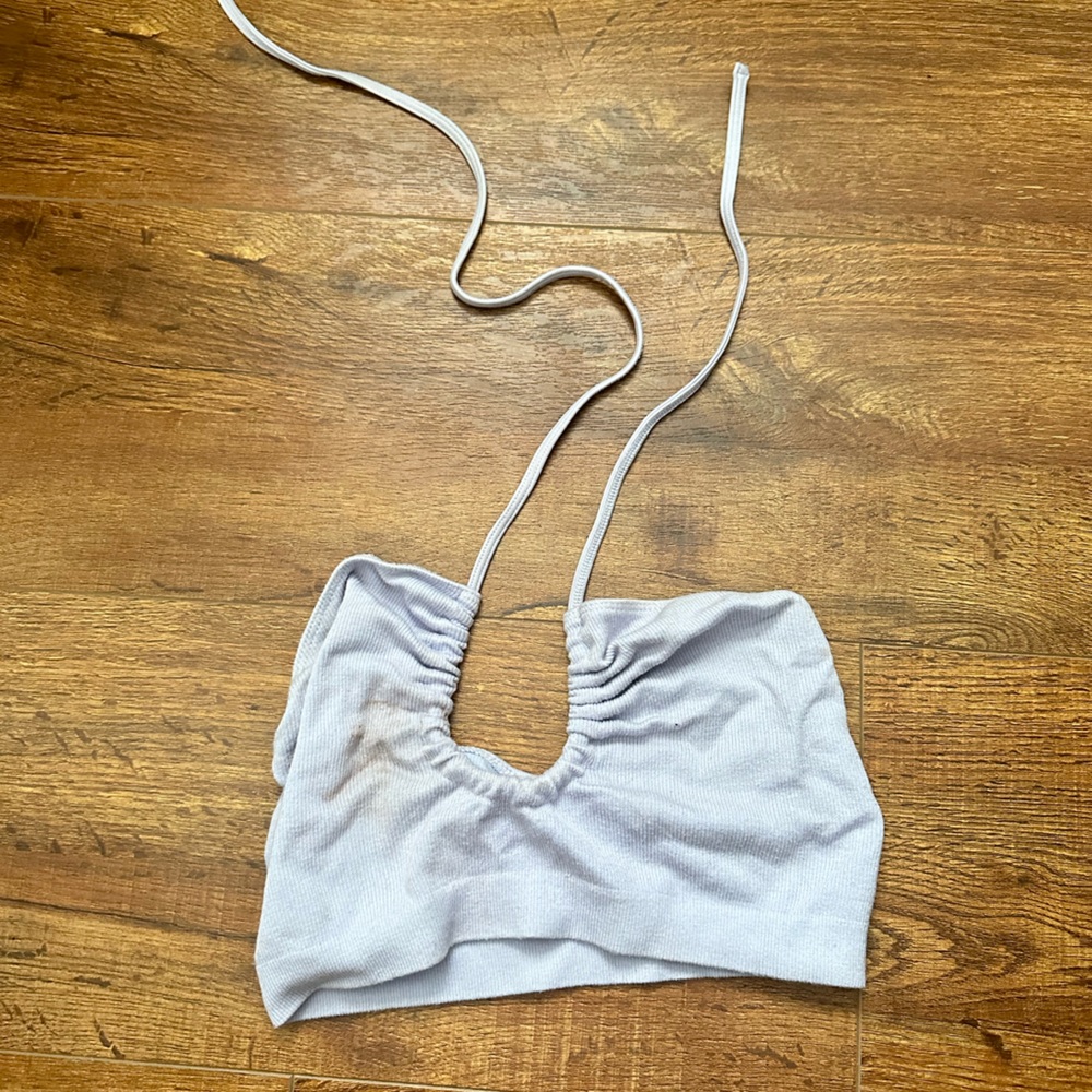 urban outfitters lavender cropped criss cross halter top size XS